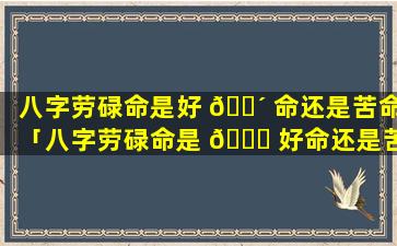 八字劳碌命是好 🐴 命还是苦命「八字劳碌命是 🐞 好命还是苦命啊」